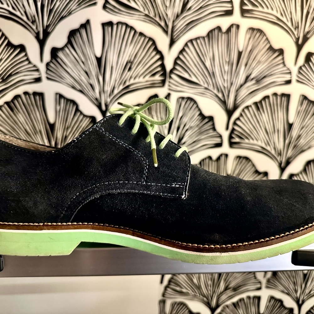G.H. Bass & Co. Navy Blue Suede Oxfords with Green Accents